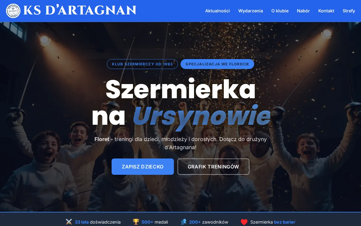 Strona ksdartagnan.pl - klub szermierczy d’Artagnan Ursynów