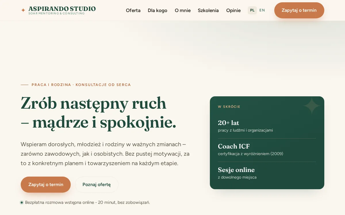 Strona mariuszaugustyniak.pl - Aspirando Studio, konsultacje i coaching
